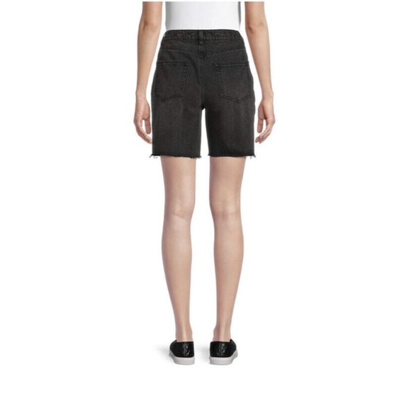 No Boundaries Womens High Rise Boyfriend Shorts Size 5 Black Distressed Denim - Picture 4 of 9